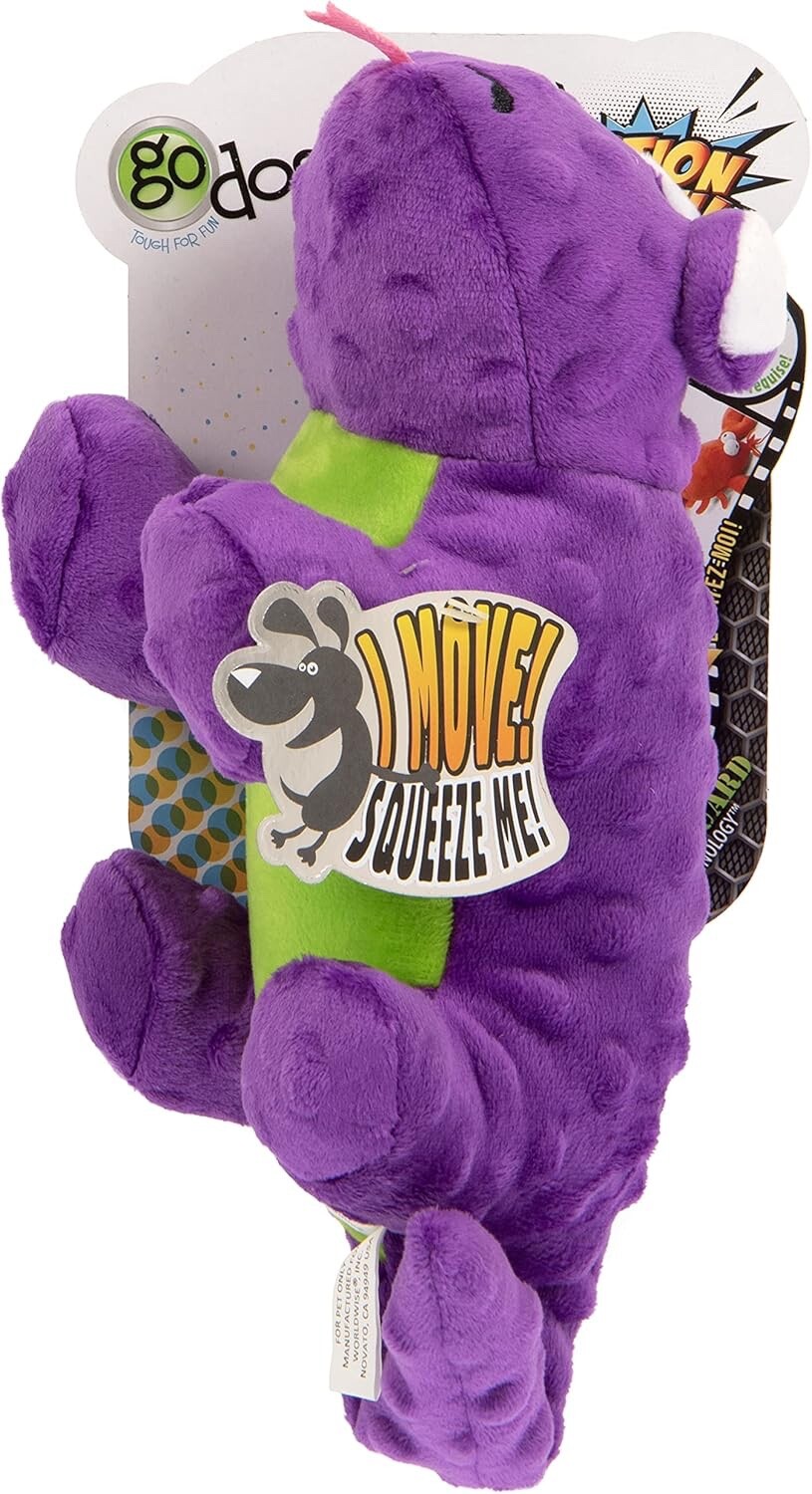 goDog Action Plush Lizard Animated Squeaky Dog Toy, Chew Guard Technology-Purple