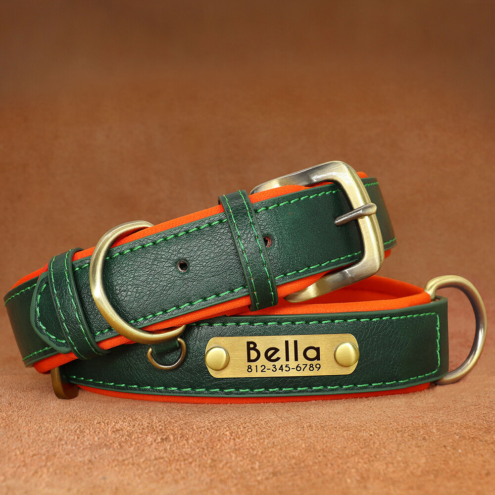 PERSONALIZED Soft Leather Dog Collar Custom Puppy Cat Name Free Engraved XS-XL