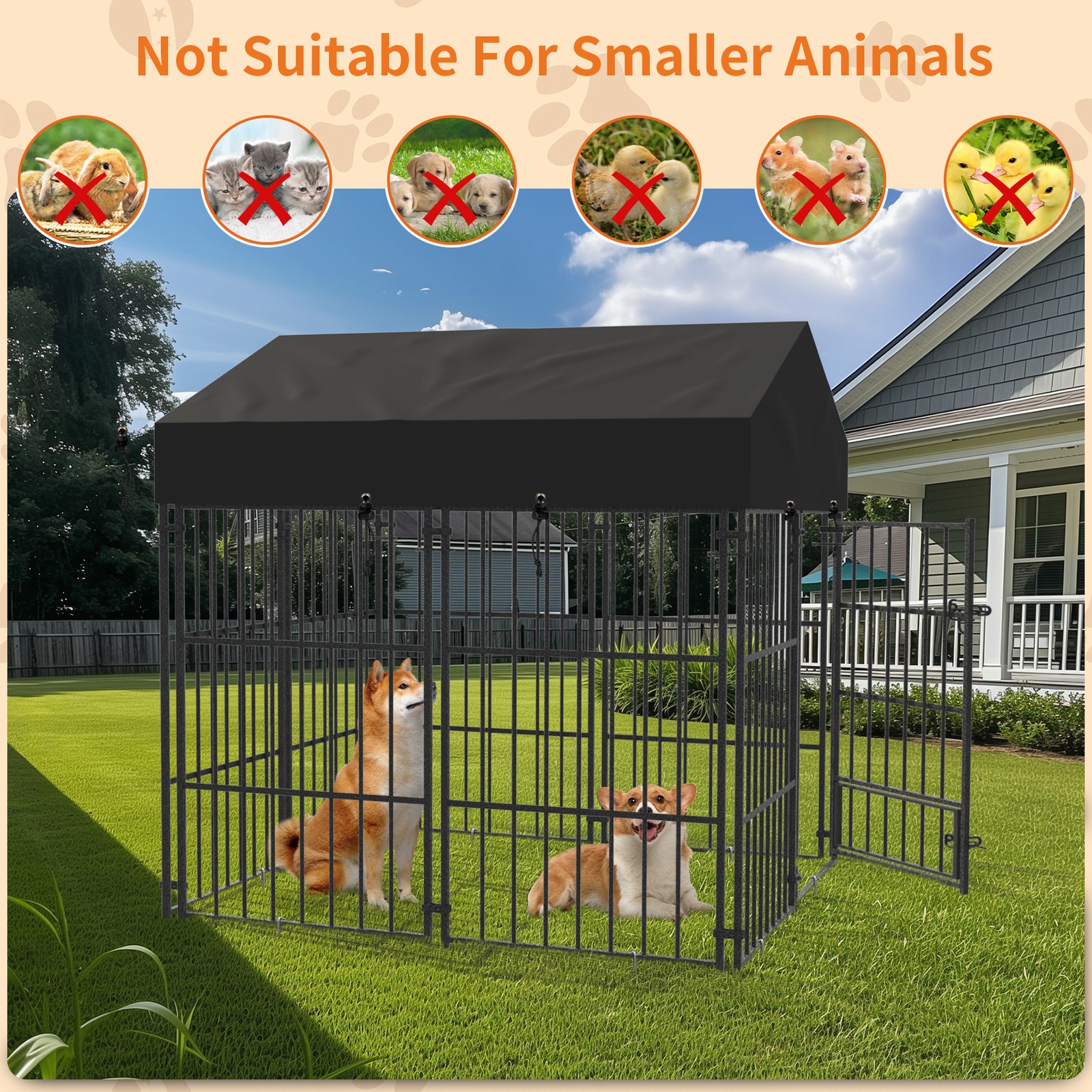 Large Outdoor Dog Enclosure Heavy Duty Dog Cage with Roof Thicken Kennel Fence