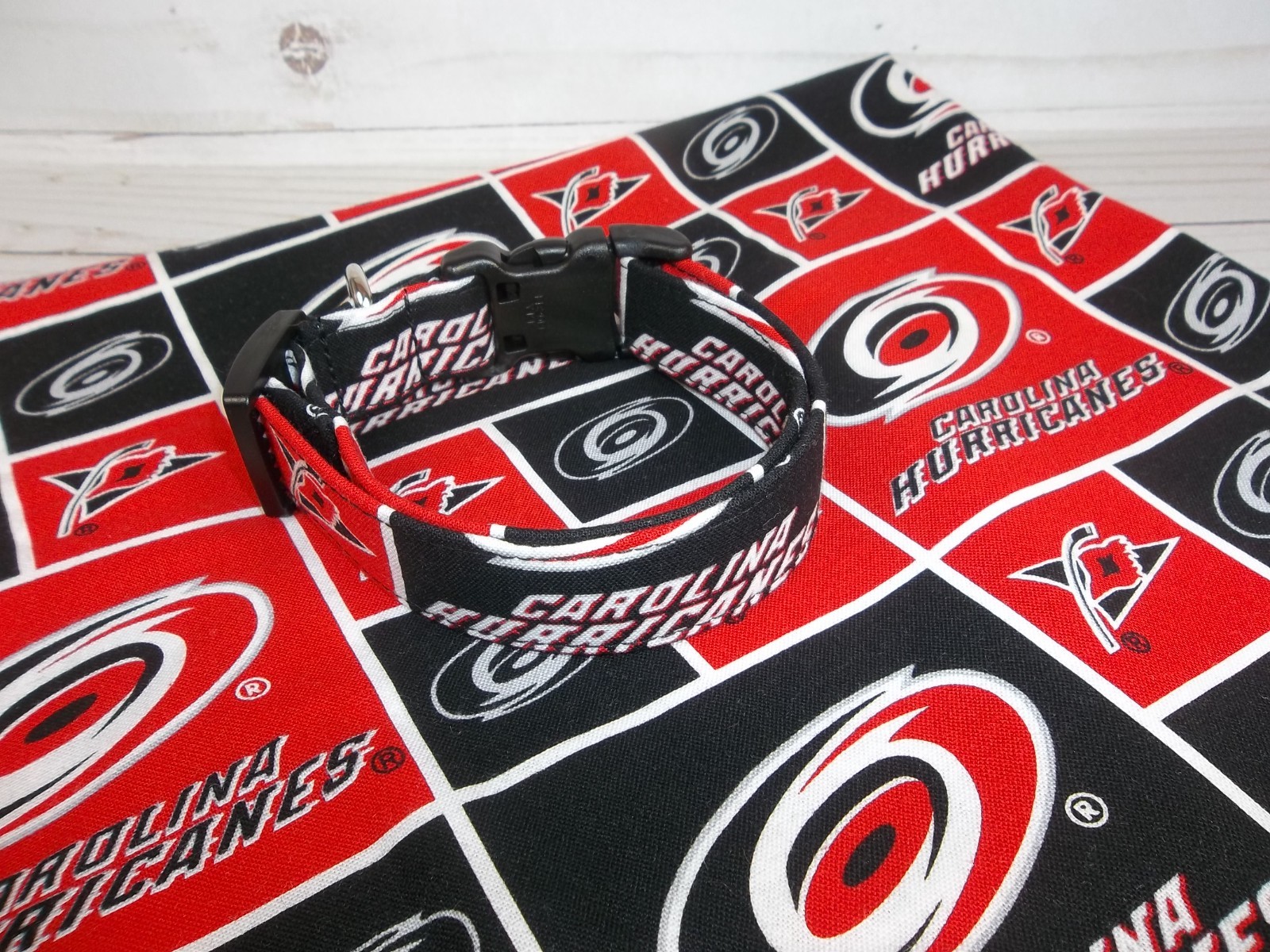 CAROLINA HURRICANES #2 Terri’s Dog Collar handmade adjustable with NHL fabric