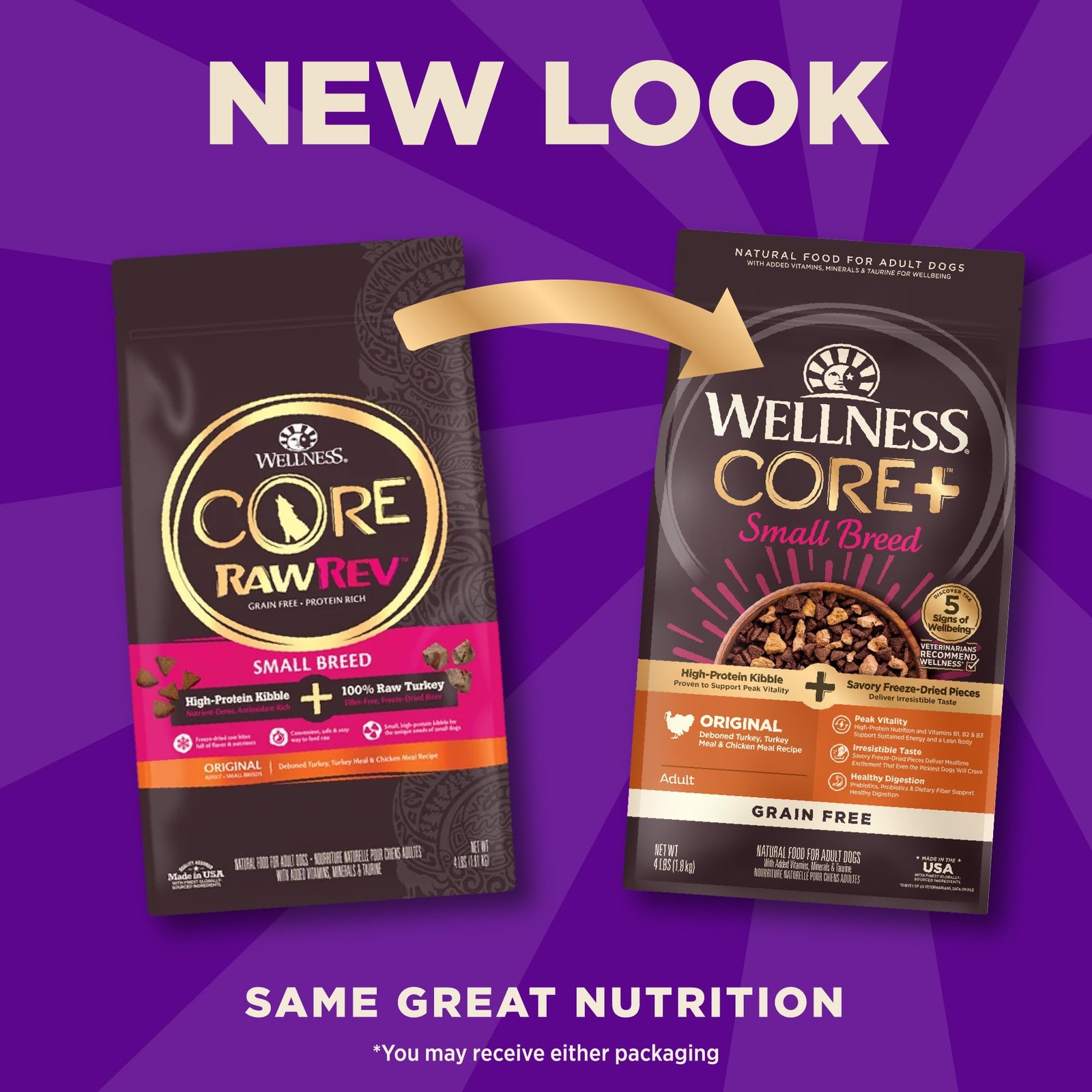Wellness CORE+ Dry Dog Food with Freeze Dried 4 Pound (Pack of 1), Turkey