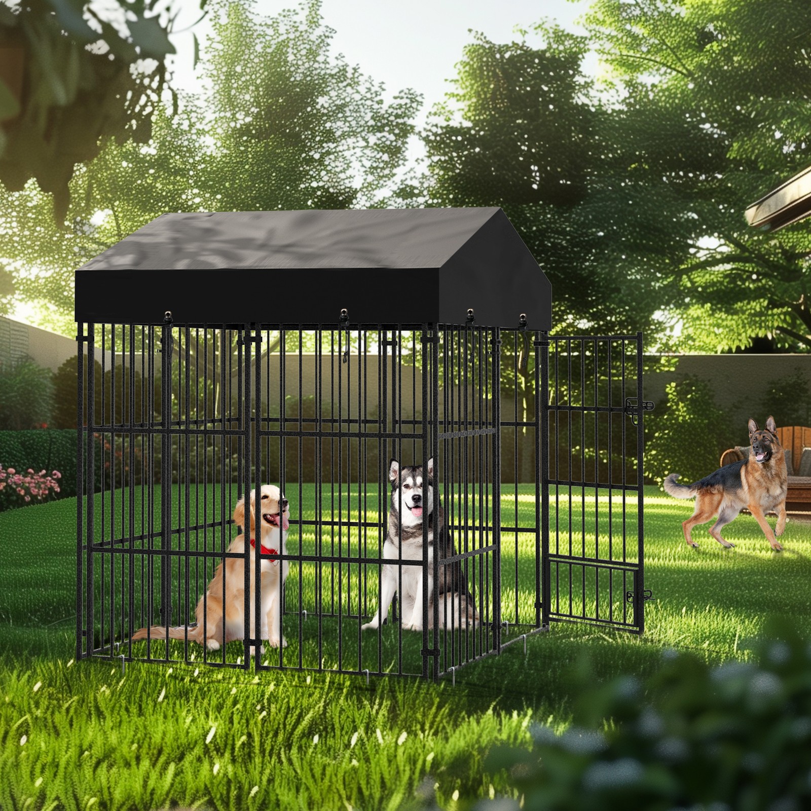 Large Outdoor Dog Enclosure Heavy Duty Dog Cage with Roof Thicken Kennel Fence