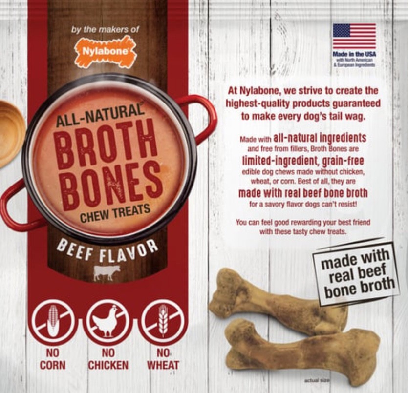 Nylabone Broth Bones Natural Edible Dog Chews Beef Flavor 60 ct 2.60 lb