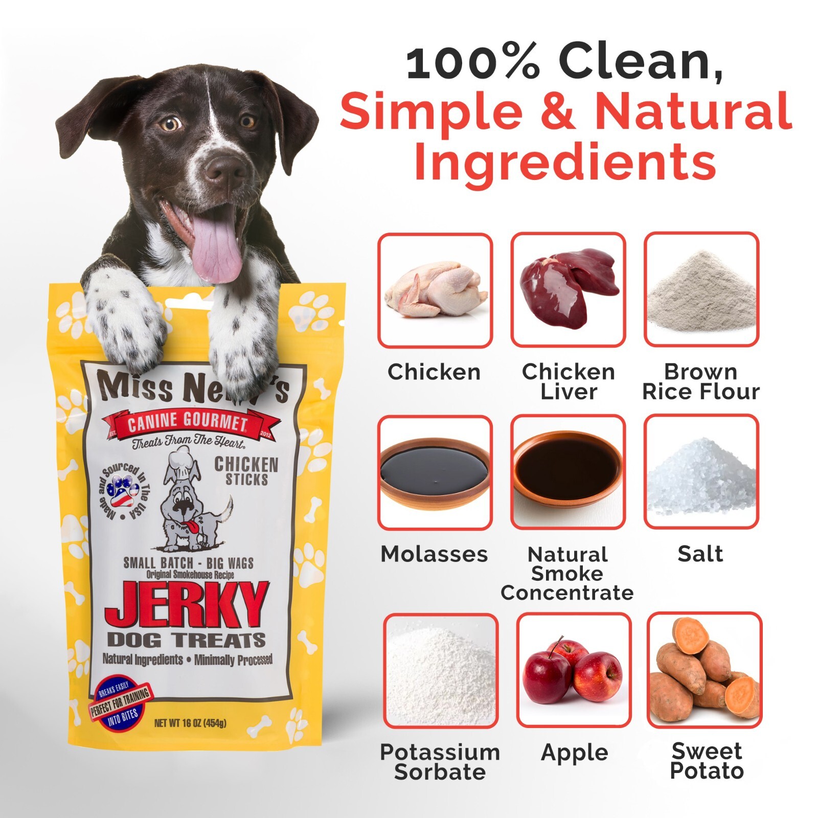 Miss Nelly’s USA Made and Sourced Jerky Dog Treats – 16oz. Bag – Chicken Sticks