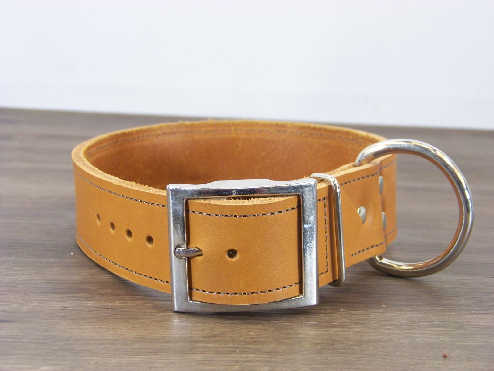 1 – 1/2 Inch-Wide Top Quality Leather Dog Collar W/ Stitching Made in USA
