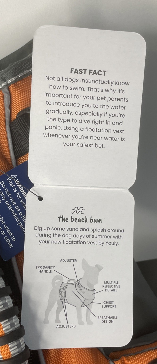 NWT Dog Life Jacket Vest Floatation Device Medium YOULY ORANGE HIGH VISIBILITY