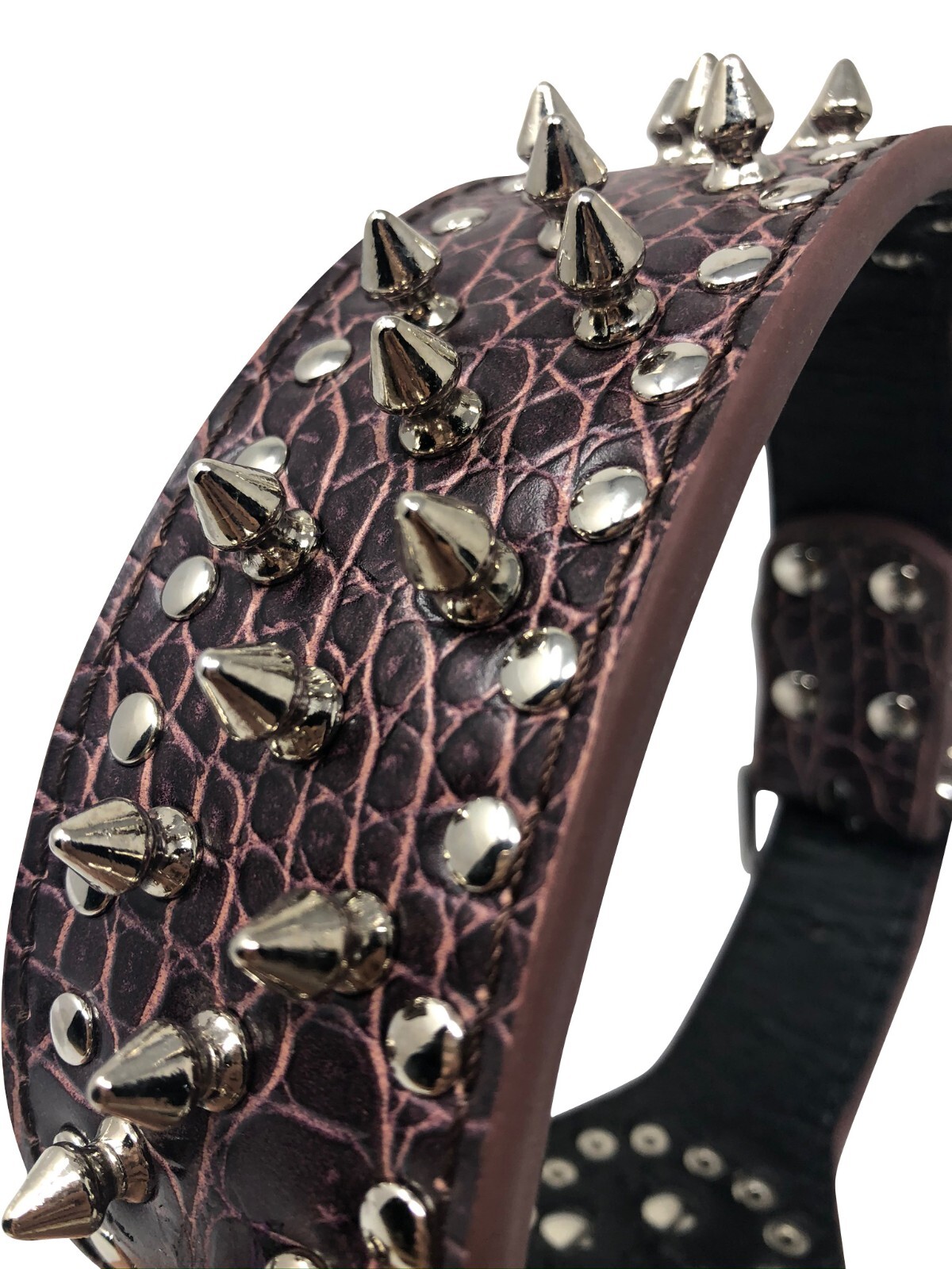 Dog Collar Studded Spikes Rivet Adjustable Faux Leather 2″ wide S M L XL