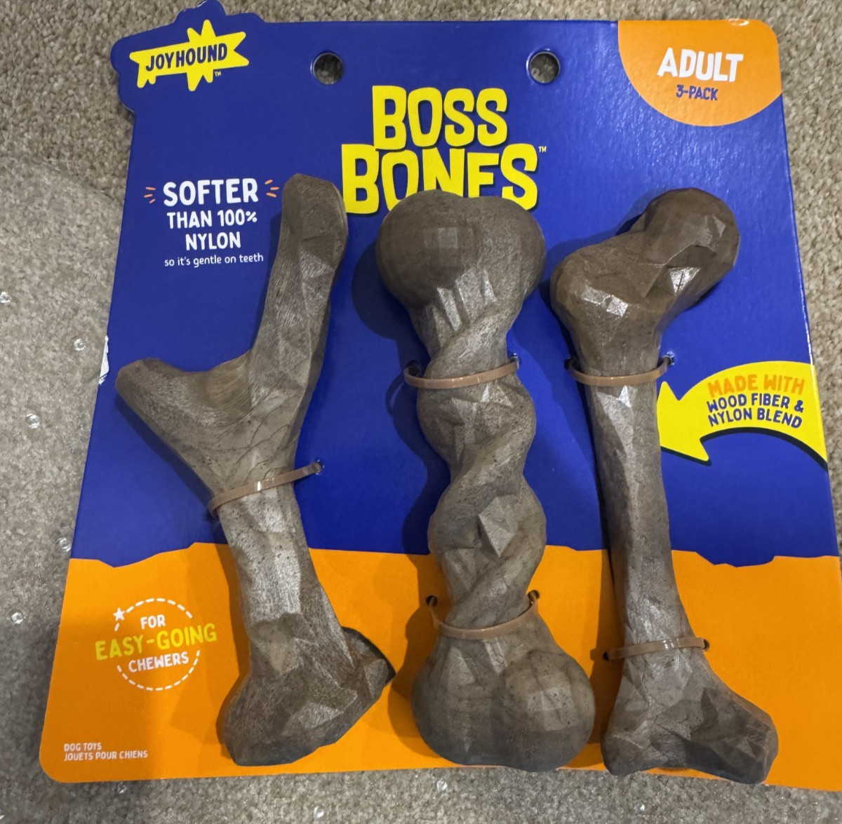 Joyhound Boss Bones 3-Pack – New – Soft Wood/Nylon Dog Bone/Chew Toy