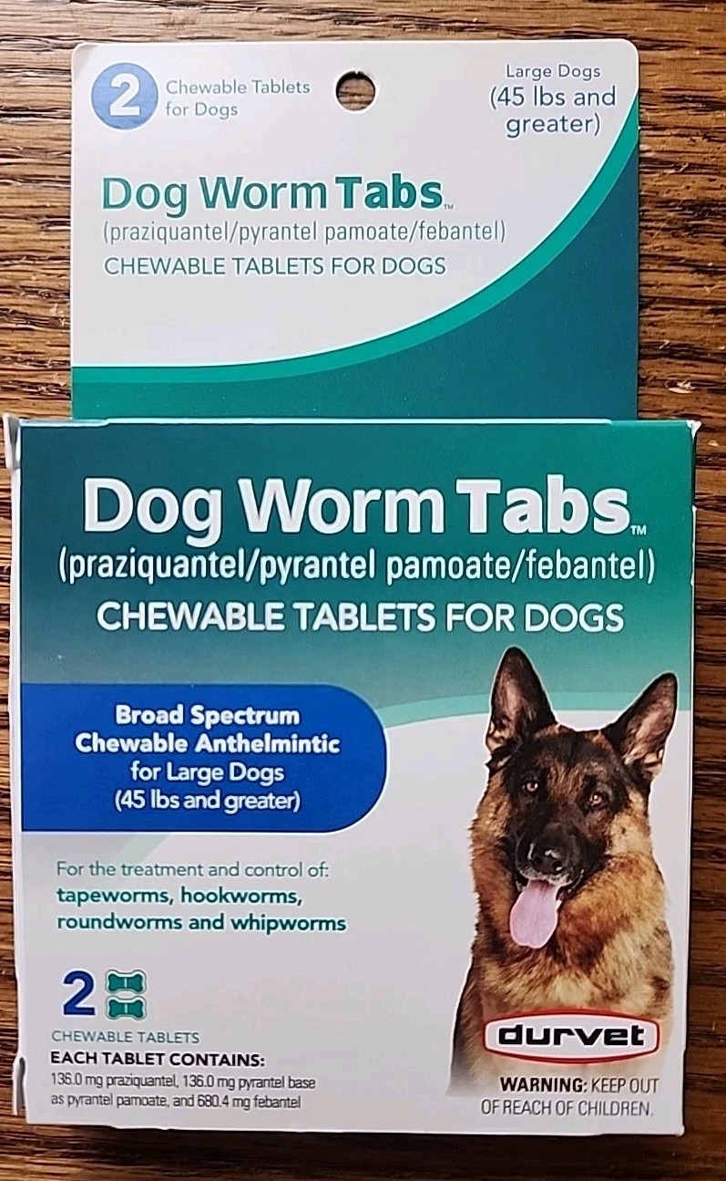 DURVET Chewable WORM TABS Dog 45+ lbs Broad Spectrum Dewormer QUAD