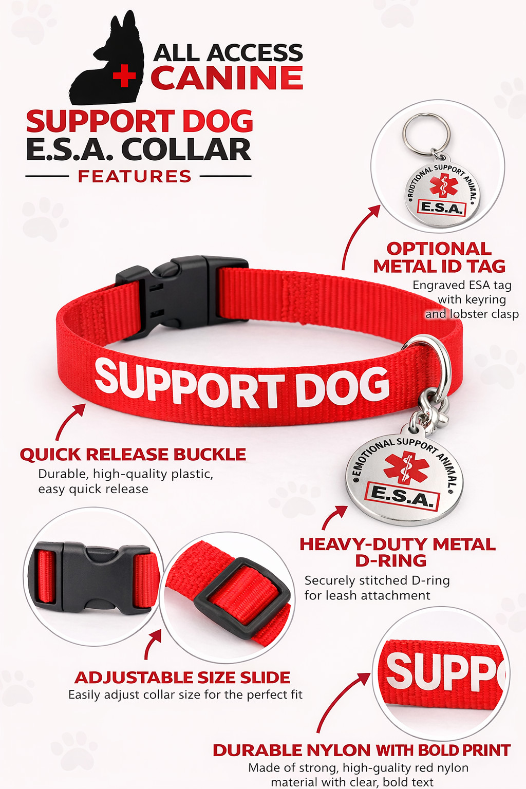 Service Dog | Emotional Support Animal Dog Collar Tag Harness ALL ACCESS CANINE™
