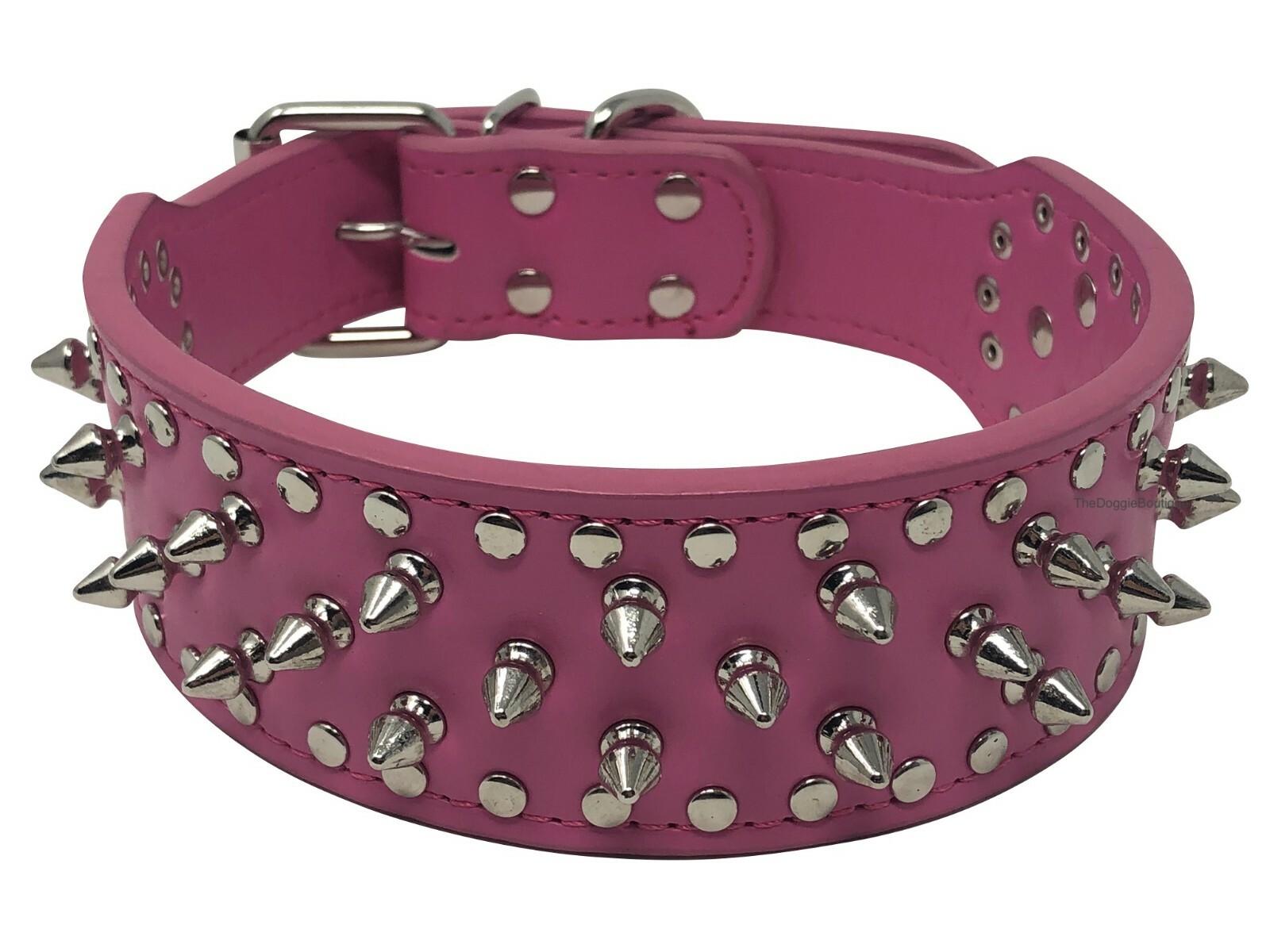Dog Collar Studded Spikes Rivet Adjustable Faux Leather 2″ wide S M L XL