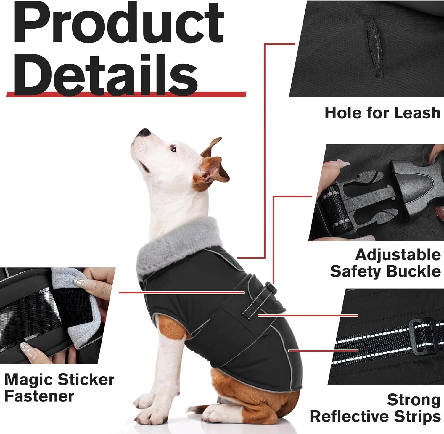 Warm Dog Coats for Large Dogs Waterproof Dog Jacket Reflective Pet Fleece Vest W