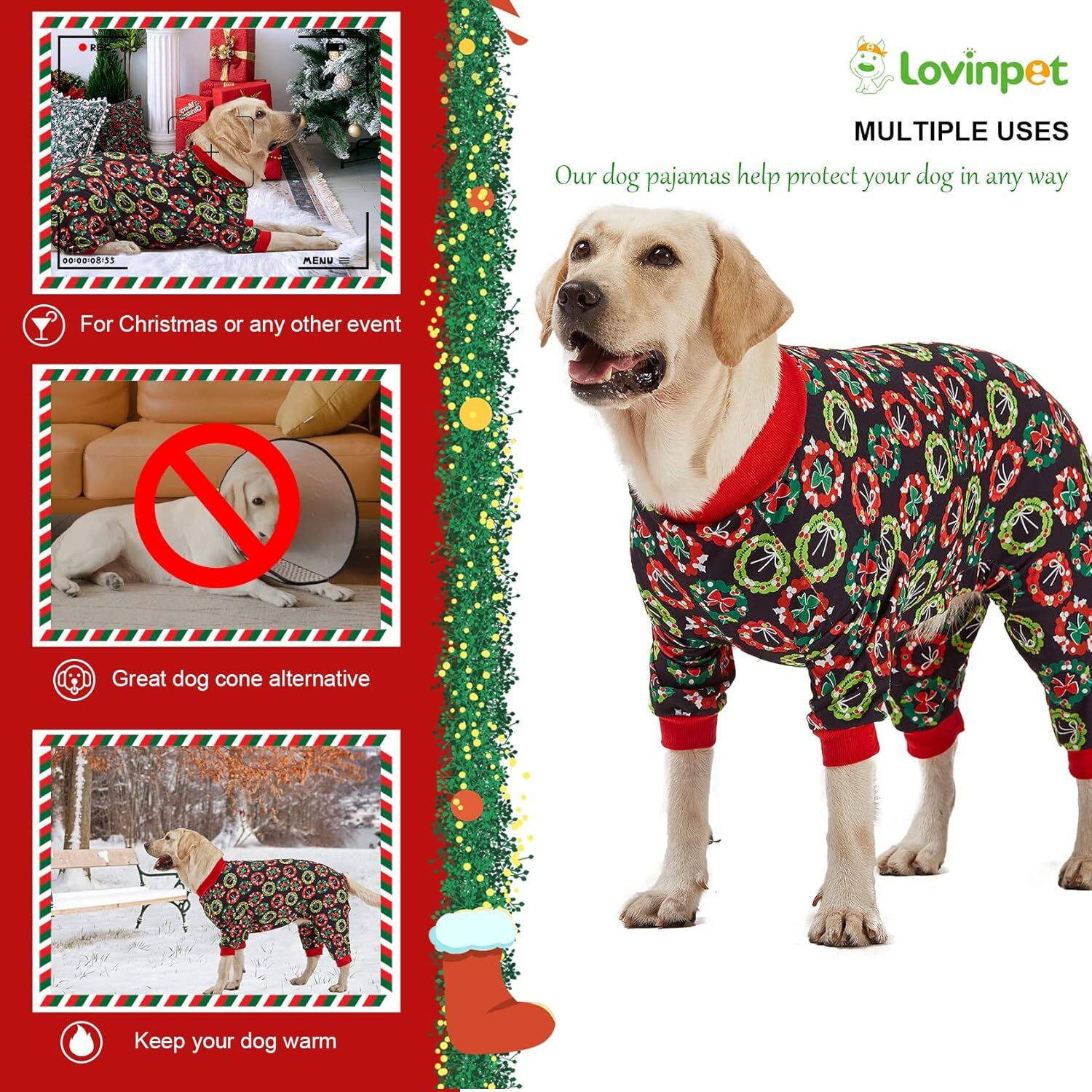 LovinPet Dog Pet Pitbull Pajamas Christmas Holiday Costume Pullover Outfit Shirt