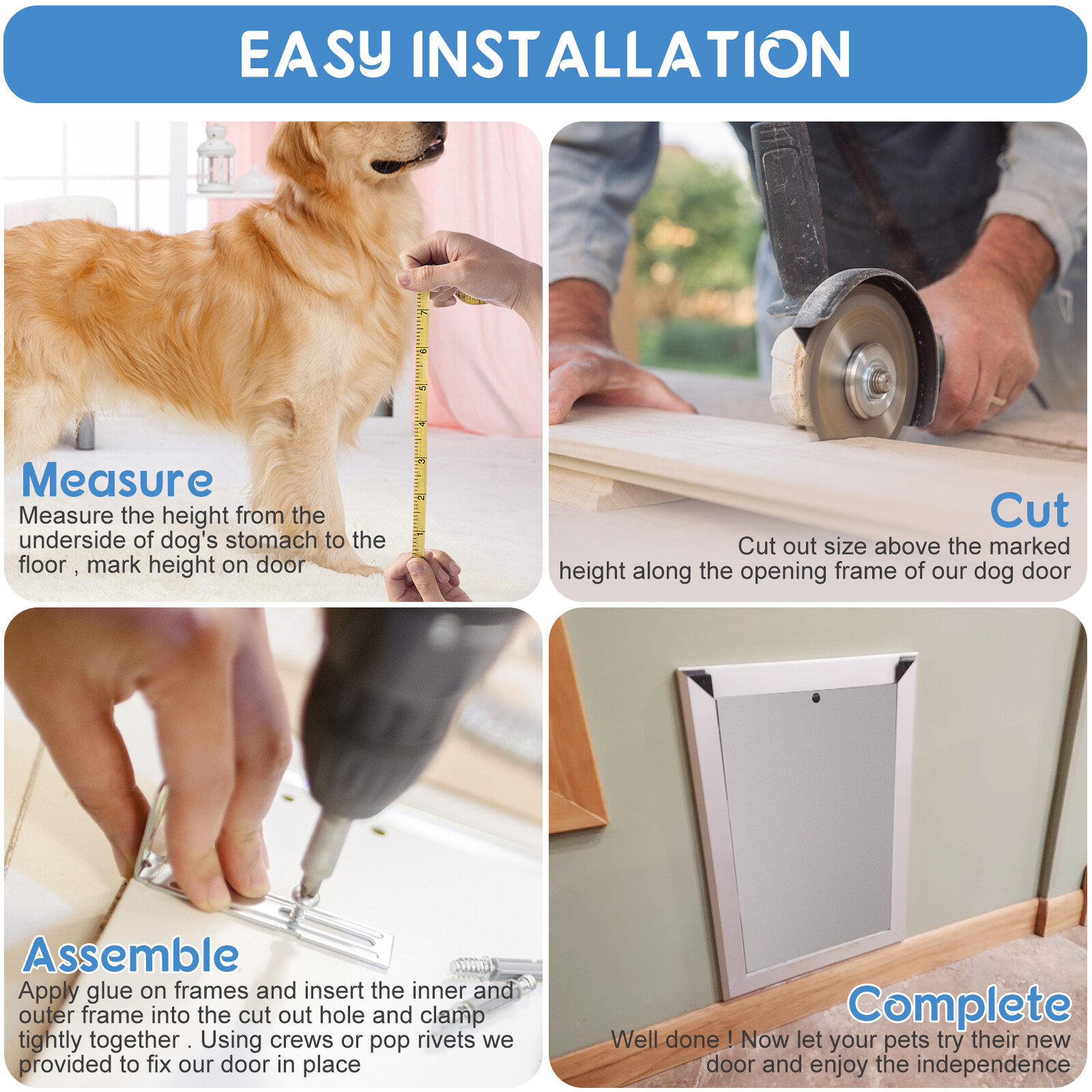 16” x 21” Extra Large Dog Door Aluminum Pet Door Double Panels Automatic Close
