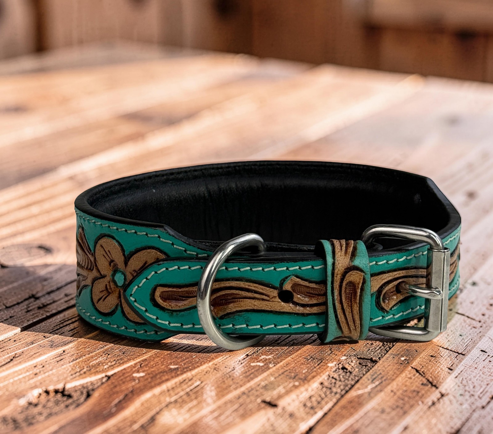 Western Leather Handmade Pet Dog Collar Heavy Duty Hand Tooled Adjustable