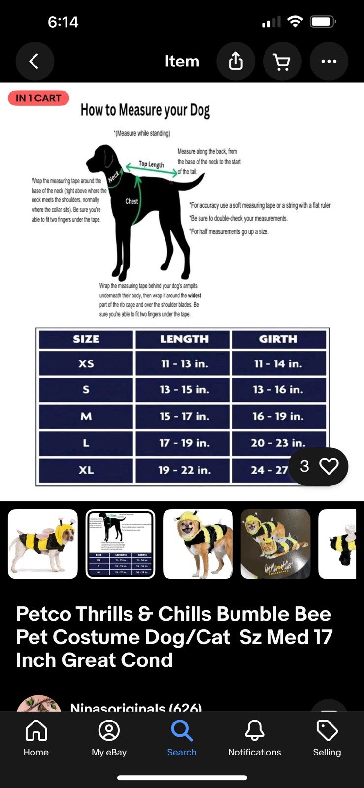 Petco Thrills & Chills Collection Bumble Bee Pet Costume Dog/Cat Sz Xtra Small