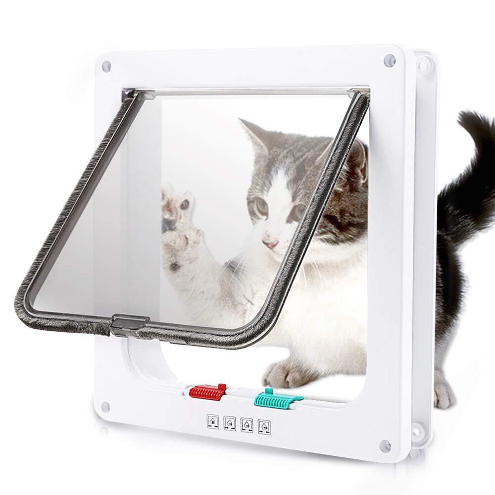 S/M/L/XL Pet Flap Door Frame Dog Cat Magnetic Lock Square Gate 4 Ways Lockable