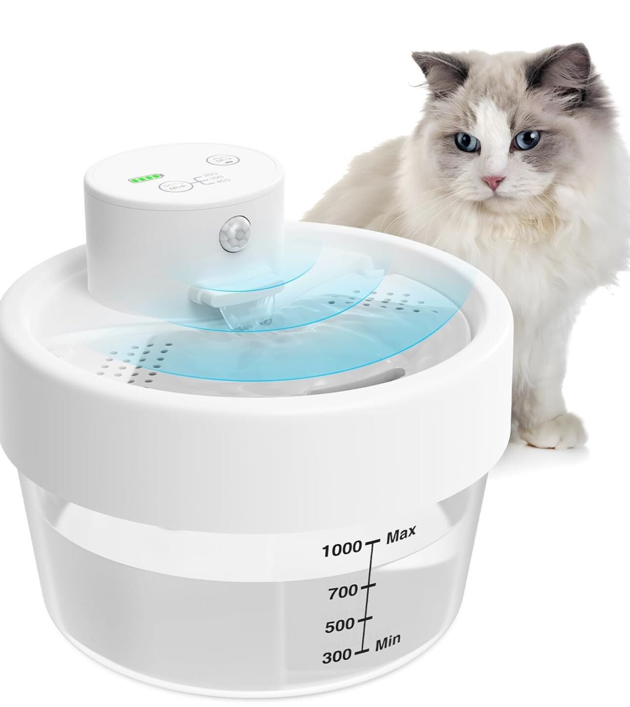 Cat Water Fountain, Battery Operated Water Fountains for Cats Indoor – 1L Wirele