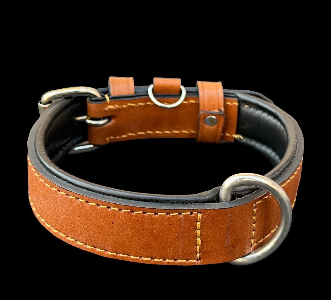 Leather Dog Collar Accent Stitched Medium Large XL 1.25″ Wide Amish Handmade
