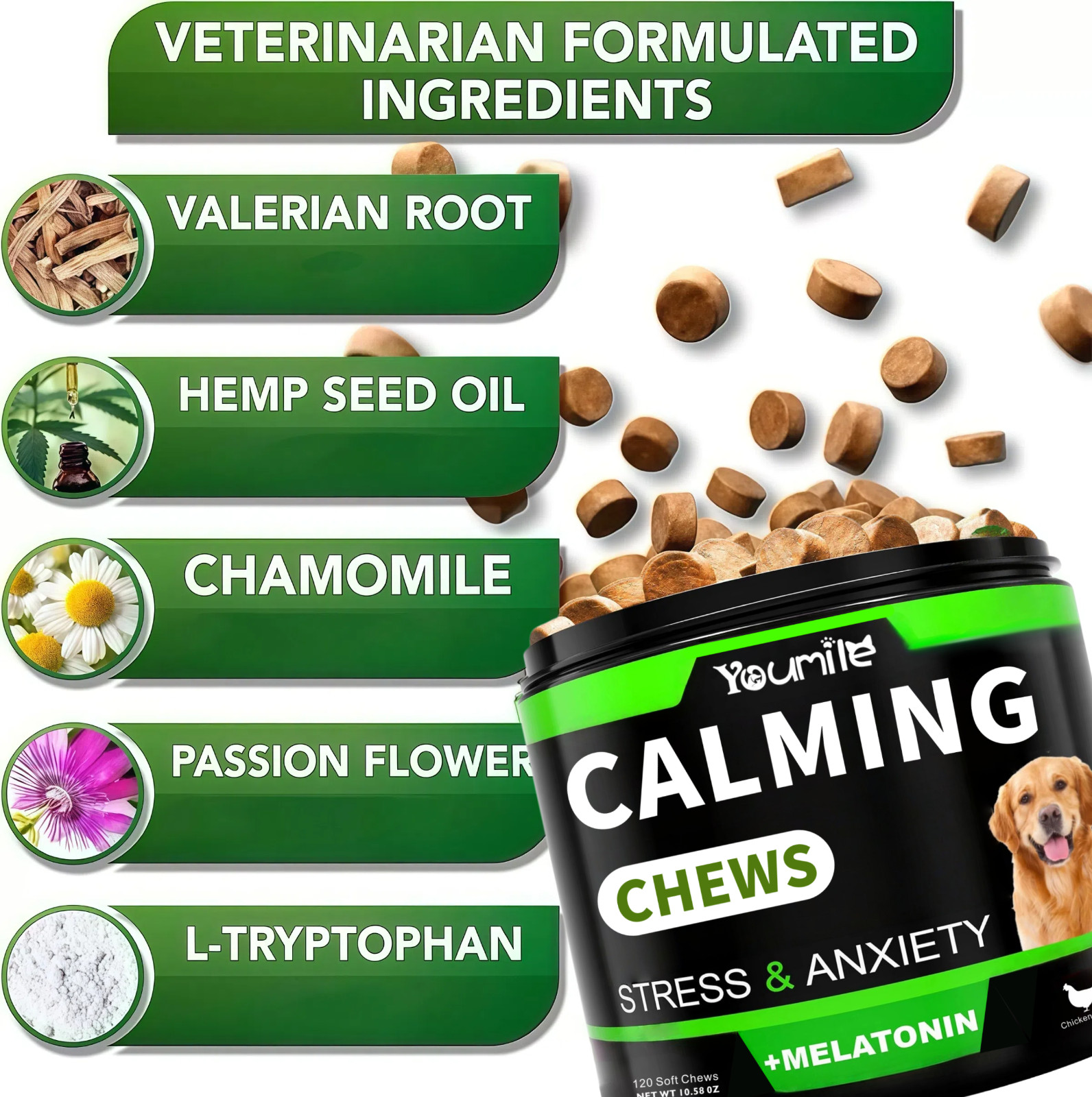 Hemp Calming Chew for Dog – Sleep&Mood for Dogs-Helps Manage Stress & Separation
