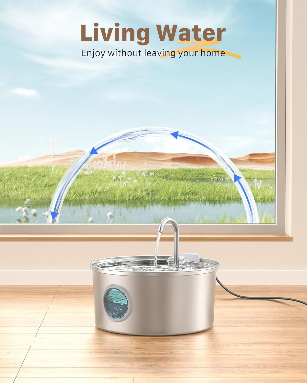 Stainless Steel Cat Water Fountain 3.2L Automatic Dispenser for Pets