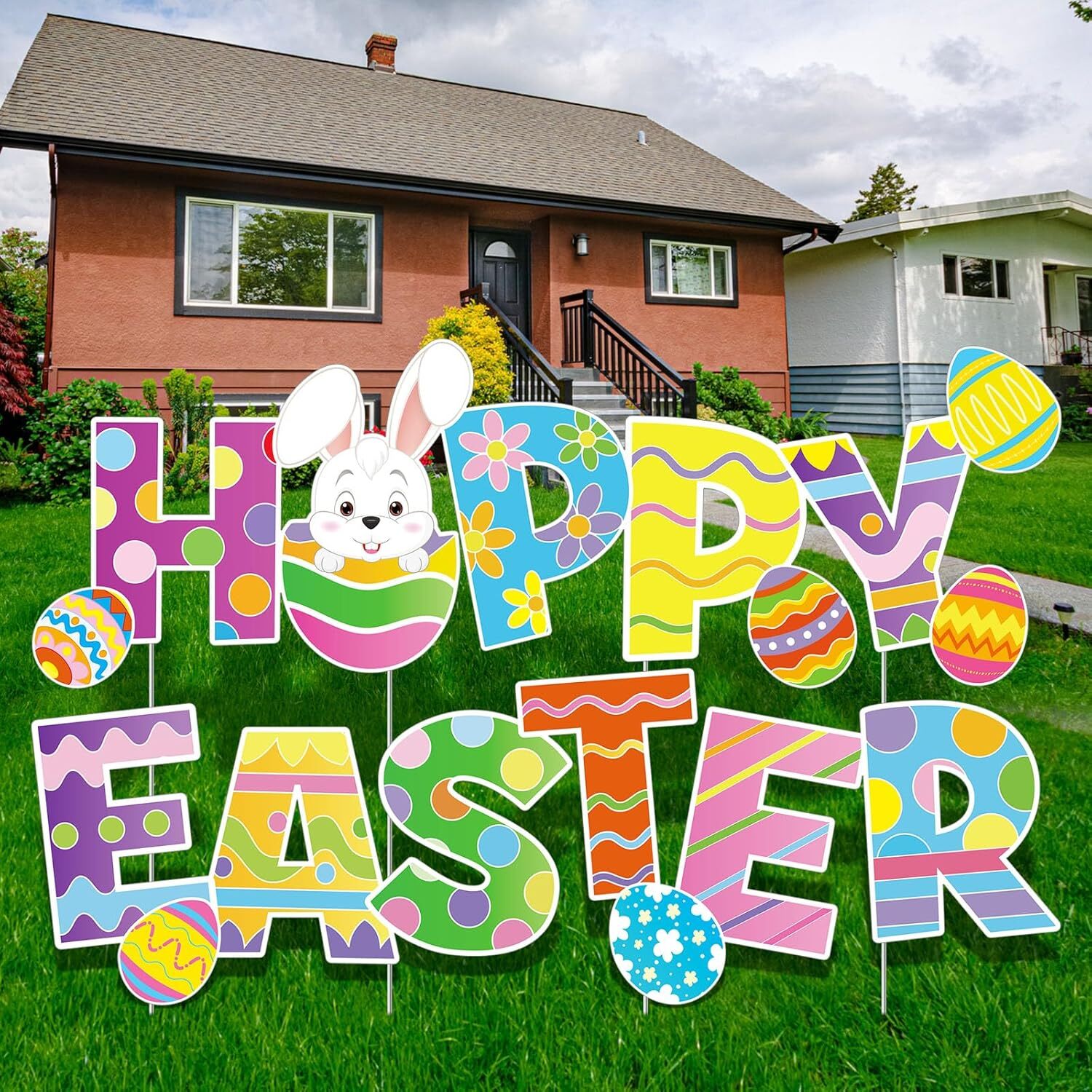 4 Pieces Happy Easter Yard Signs Decorations Outdoor as shown in pictures