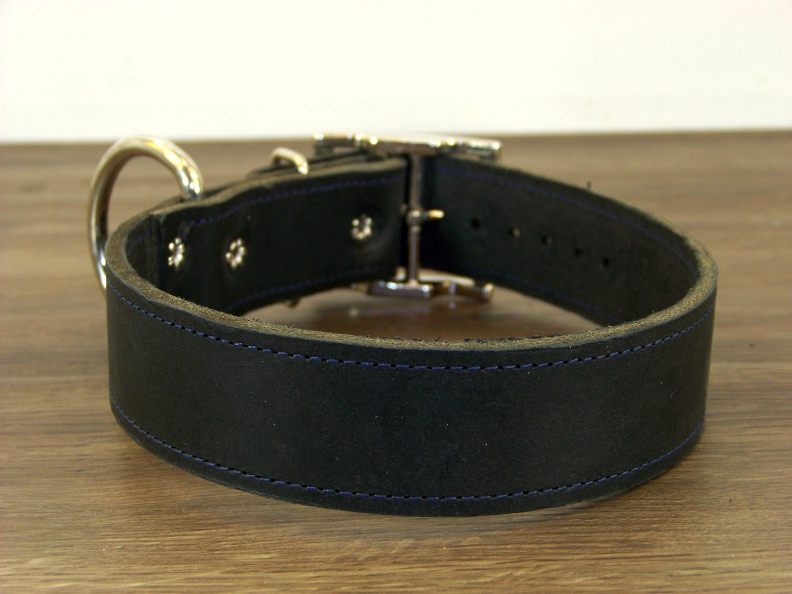 1 – 1/2 Inch-Wide Top Quality Leather Dog Collar W/ Stitching Made in USA