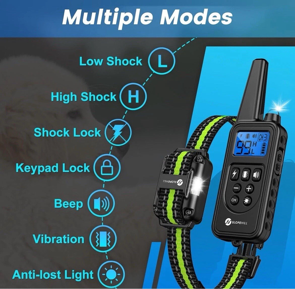Dog Training Collar with Remote, Electronic Dog Shock Collar with Beep, Vibratio