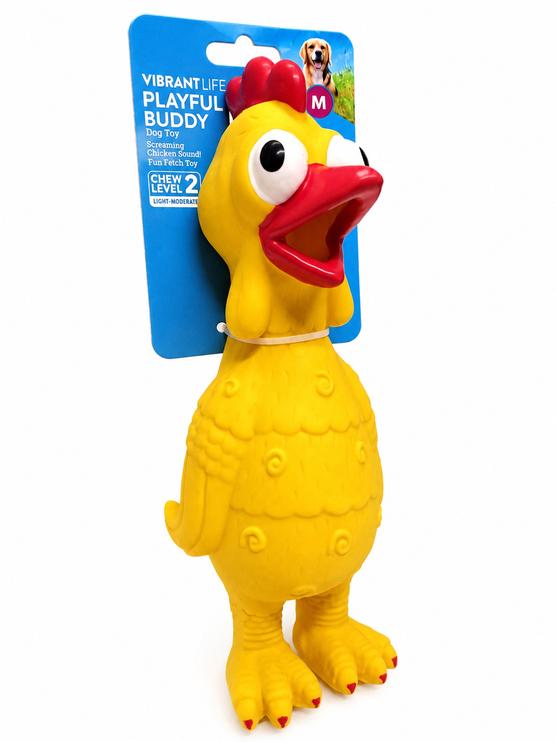 Vibrant Life Screaming Squeaky Chicken Dog Toy Chew Level 2 Medium Yellow Toy