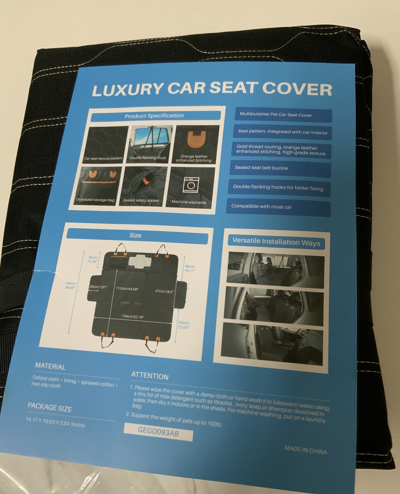 🔰 OKMEE 4in1 LUXURY PET CAR SEAT COVER, BLACK 🆕 as shown