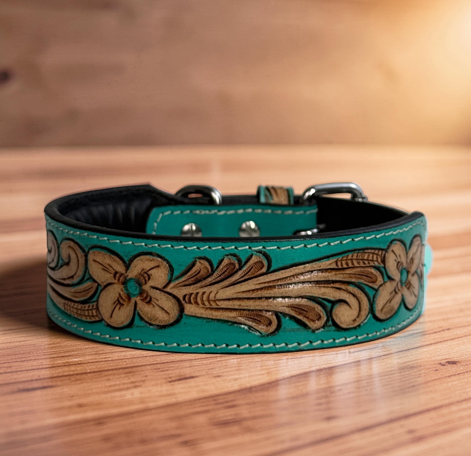 Western Leather Handmade Pet Dog Collar Heavy Duty Hand Tooled Adjustable