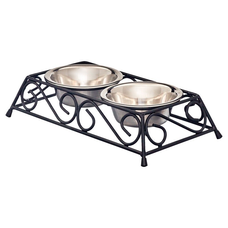 Durable Stainless Steel Double Diner Pet Food Bowls Elevated Stand Dogs Cats New