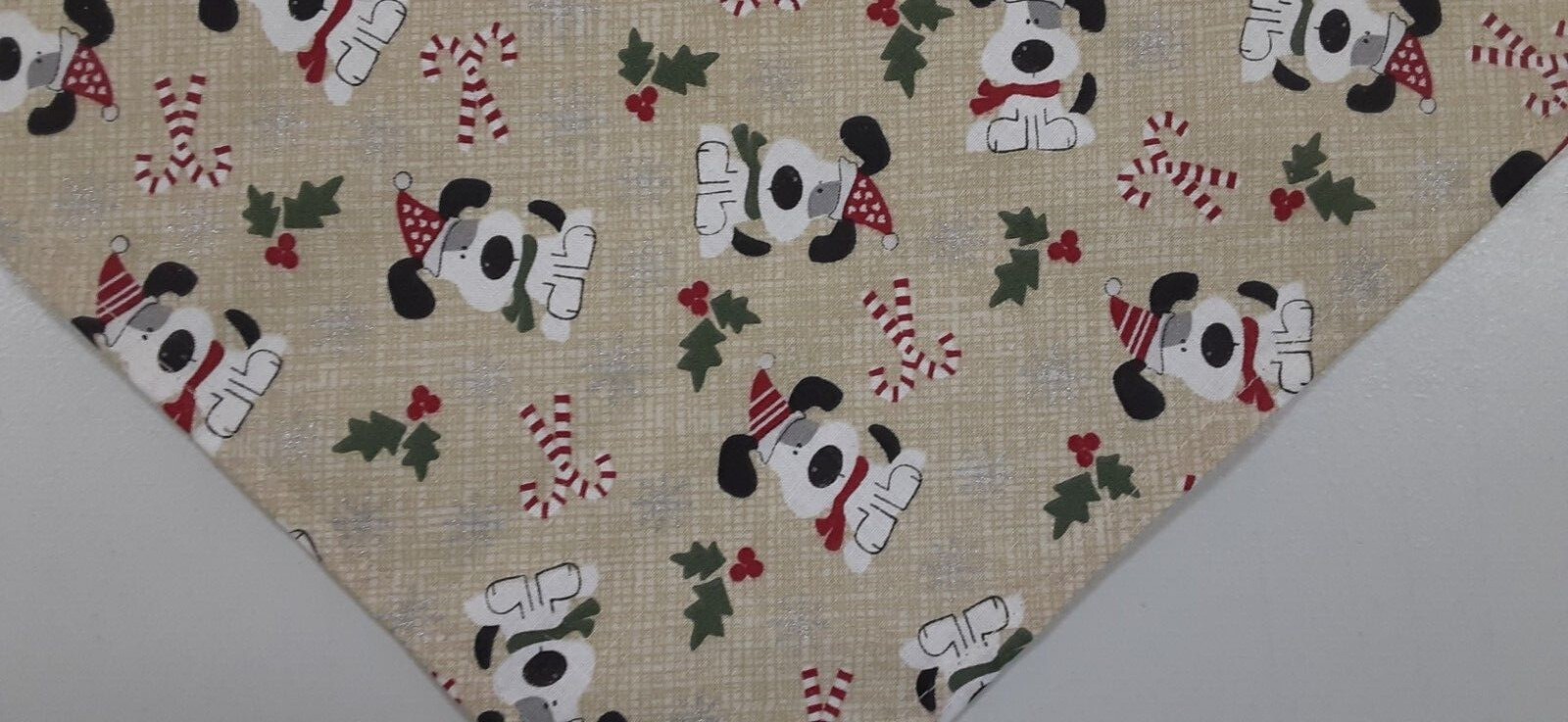 Dog Bandana, Christmas, Holly, Snowflakes, Tan, XS, S, M, L
