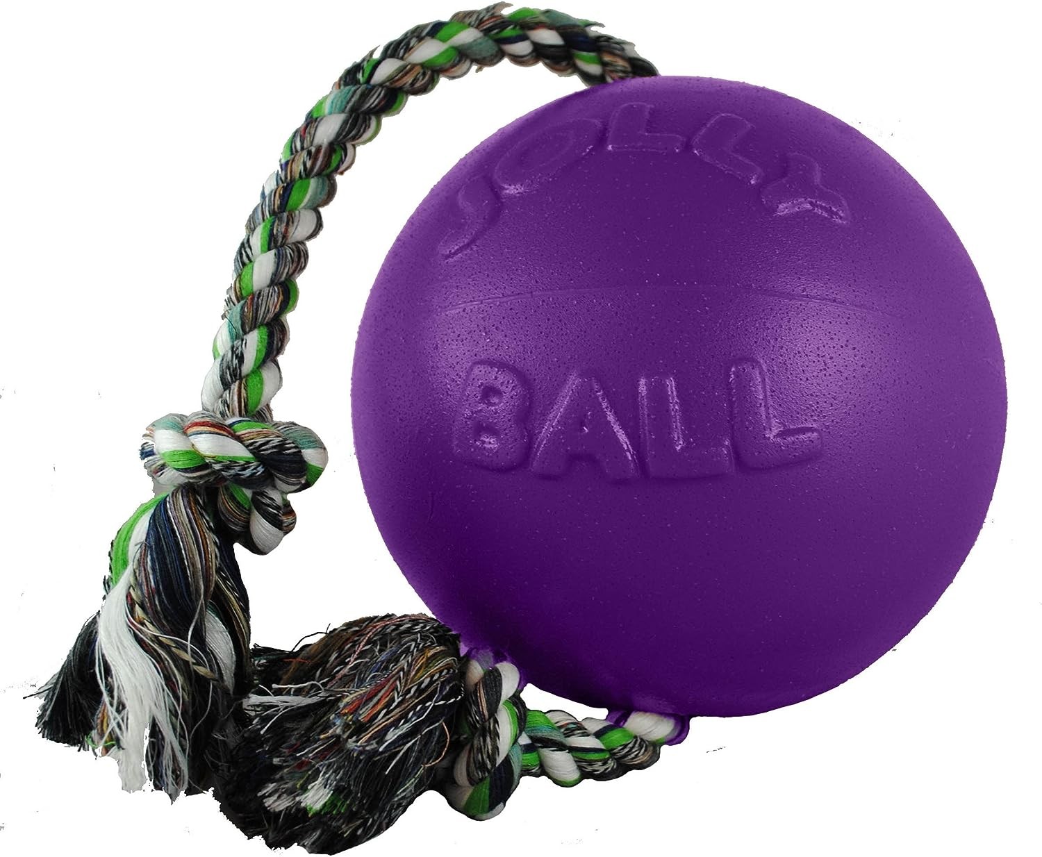 Jolly Pets Romp-n-Roll 4.5 inch Purple Rubber Ball with Rope for Dogs