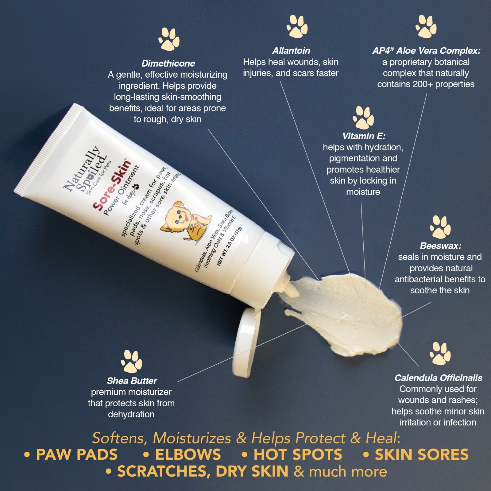Dog Skin Care, Hot Spots, Itch Relief, Paw Pads, Dry, Cracked Elbows 2 oz