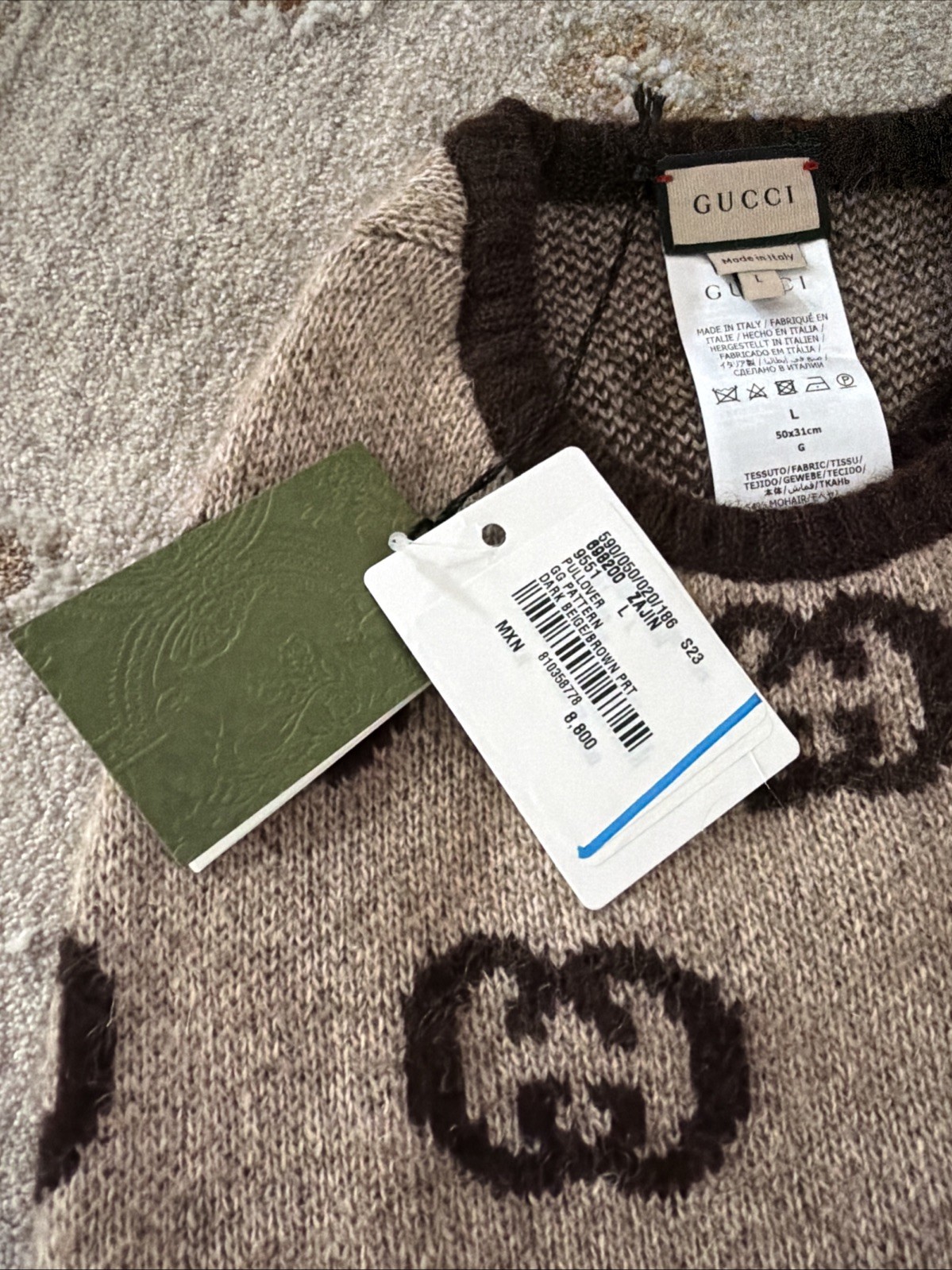 New 2026 Authentic Gucci GG Jumbo Logo Dog Sweater Clothes Tan Brown Size L