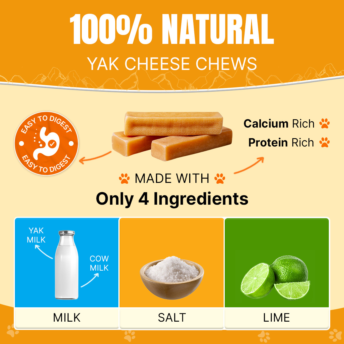 Original Yak Cheese Dog Chews for Jumbo dogs – 2lbs, 100% Natural & Long Lasting