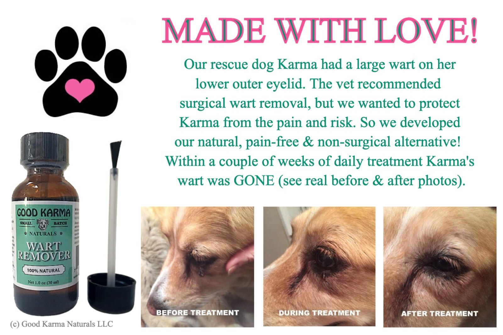 DOG WART REMOVER – ALL NATURAL PAINLESS DOG WARTS REMOVAL TREATMENT GOOD KARMA