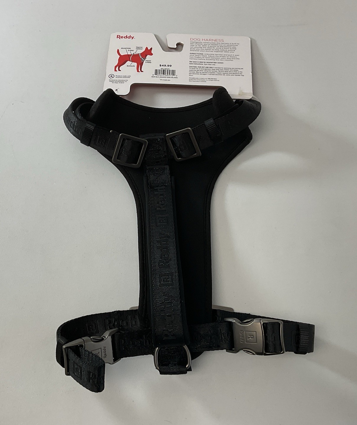 REDDY Jacquard Dog Harness-Size XXL/XXXL-Black -D-Rings-Traffic Control Handle