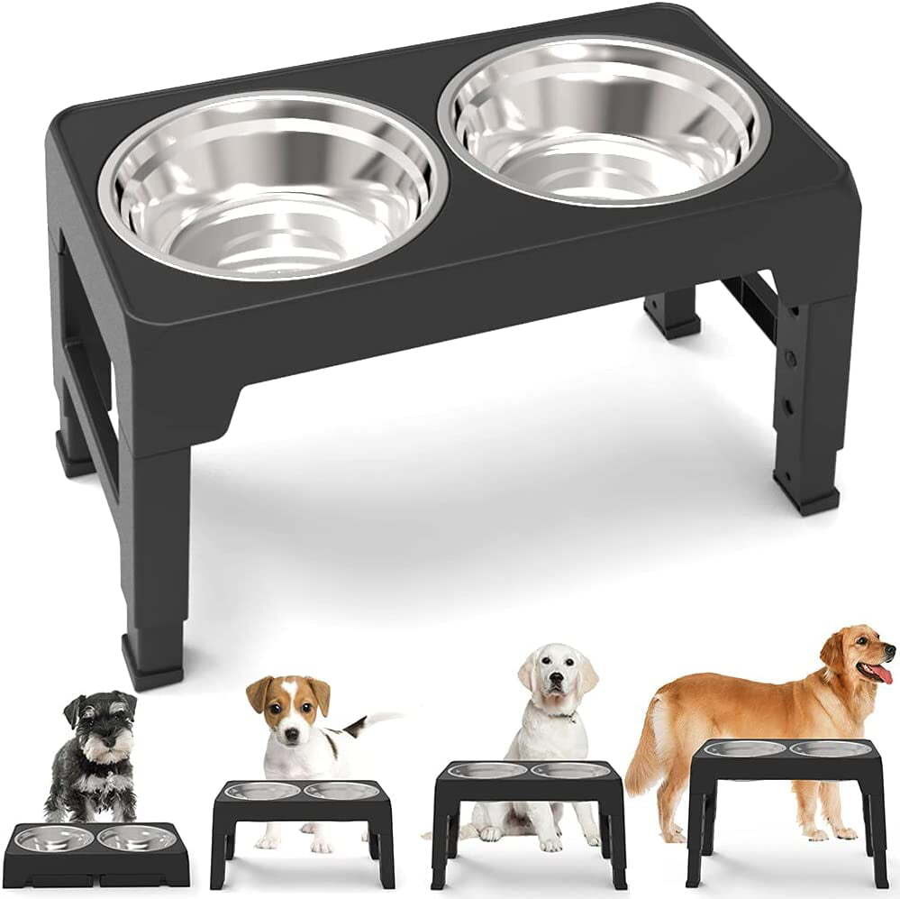 Adjustable Pet Dog Feeder Bowl Elevated Raised Stainless Steel Food Water Stand