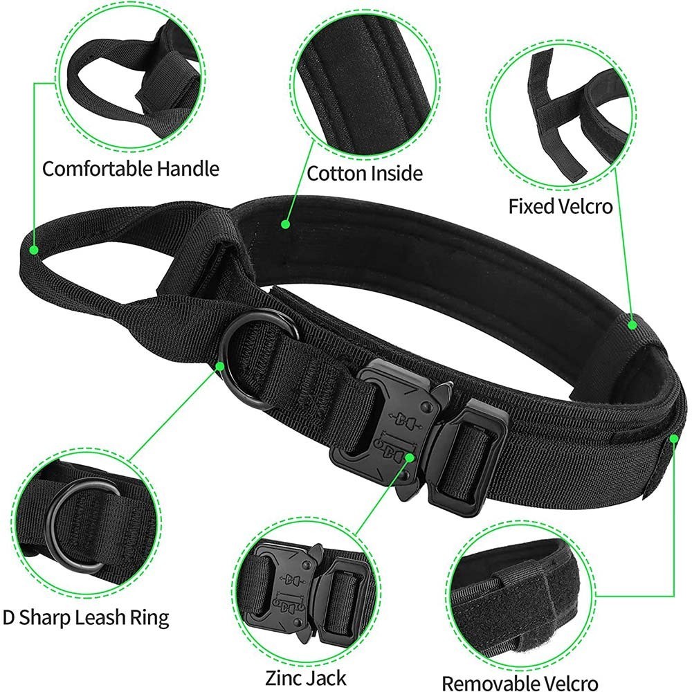 Tactical Dog Collar Large Military Training Heavy Duty Metal Buckle Khaki 2″Wide
