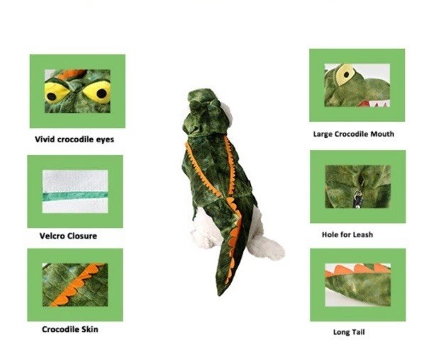 New! Dog Crocodile Design Costume XXXL (3XL) 90-120 lbs. Pet Clothes Alligator