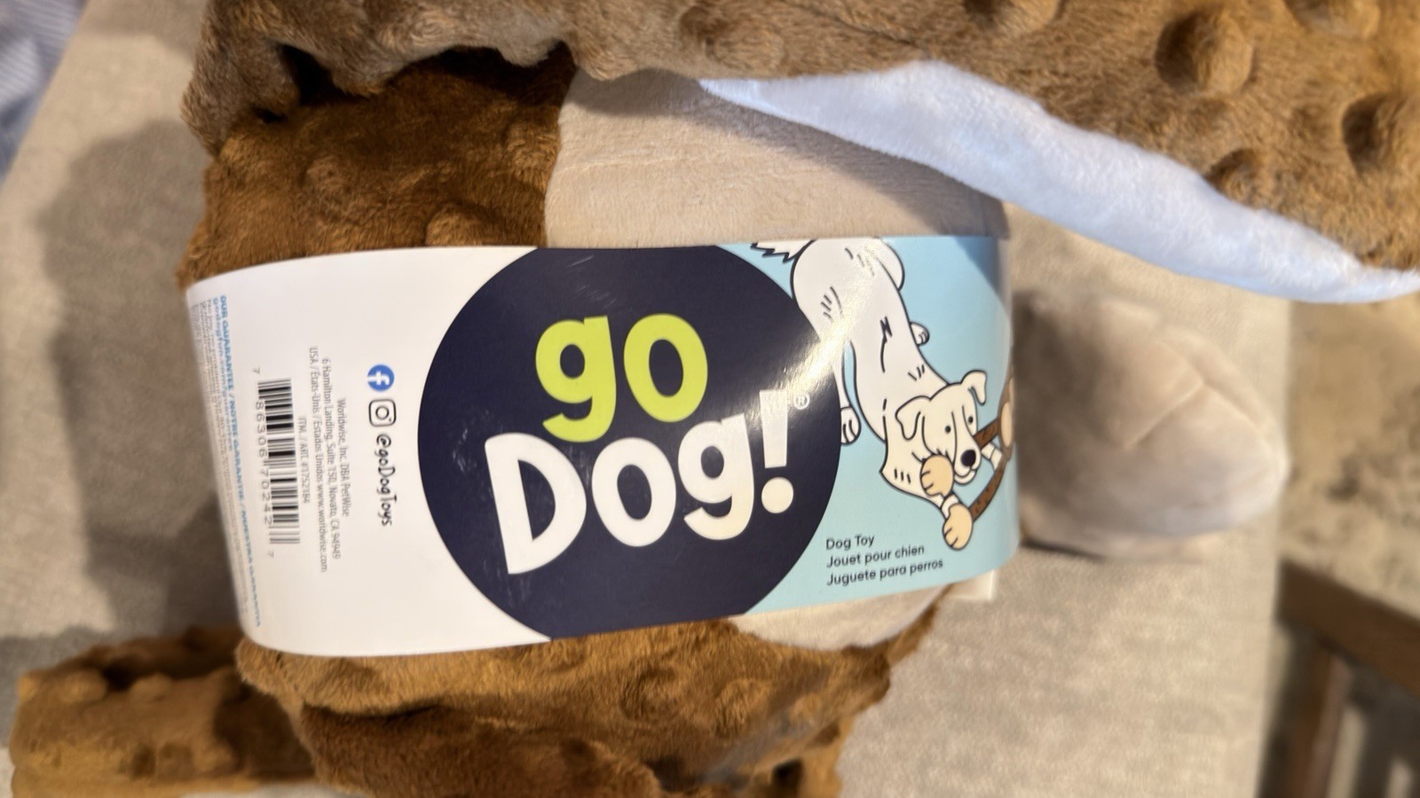 goDog Checkers Plush Monkey Dog Toy with Squeaker Brown Durable Soft Chew Toy