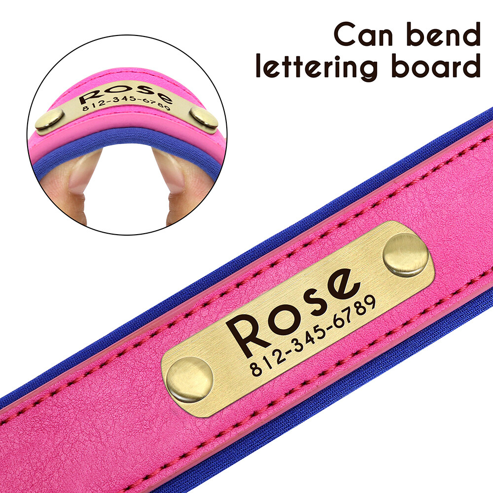PERSONALIZED Soft Leather Dog Collar Custom Puppy Cat Name Free Engraved XS-XL