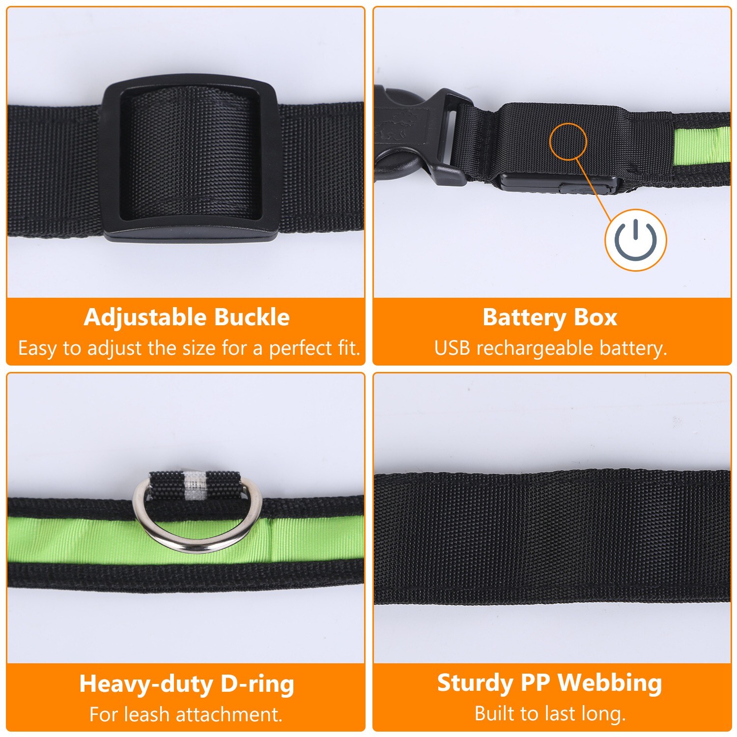 Rechargeable USB LED Pet Dog Glow Collar night safety adjustable flash light-up