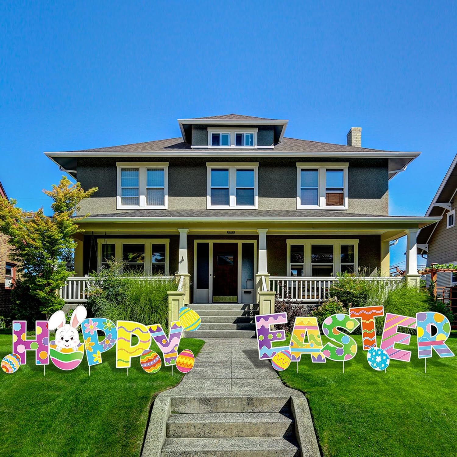 4 Pieces Happy Easter Yard Signs Decorations Outdoor as shown in pictures