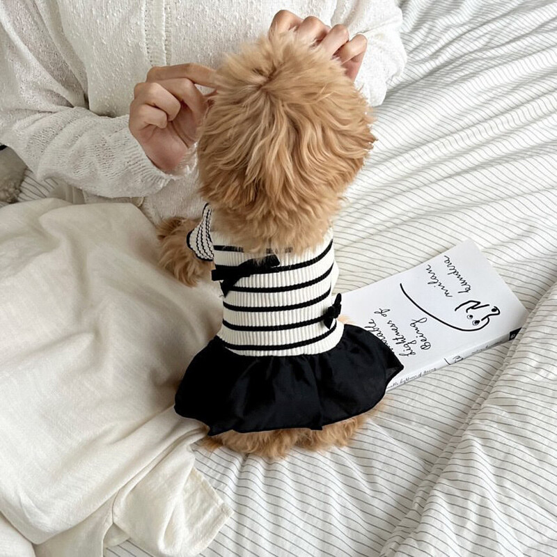 Puppy Spring Summer Short Sleeve Pet Striped Skirt Dog Fashion Clothes.