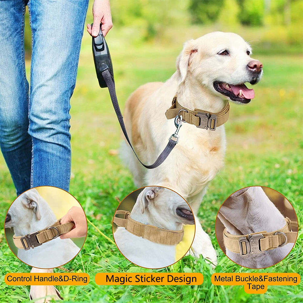 Tactical Military Dog Training Collar Adjustable Metal Buckle with Handle M L XL