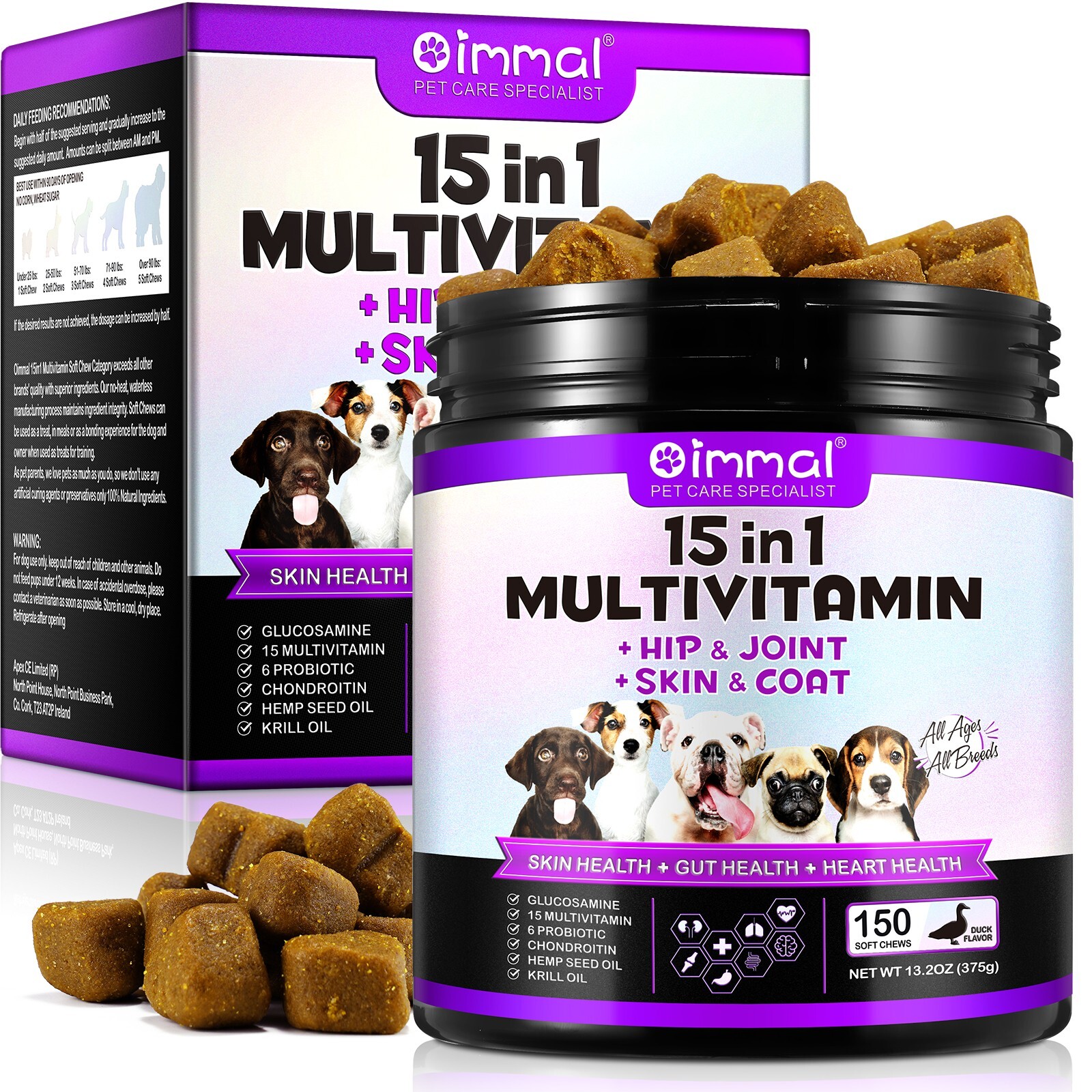 15 in 1 Dog Multivitamins and Supplements, Dog Hip and Joint Supplement,150 Chew