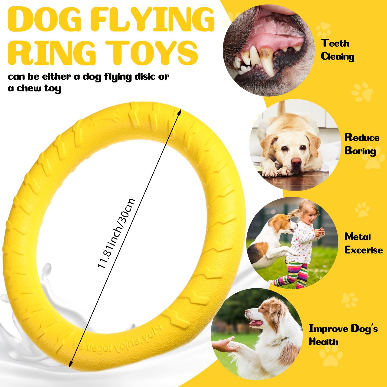 4Pack Dog Ring Chew Toy 11.8in Durable Floating Fetch Toy for Large/Medium